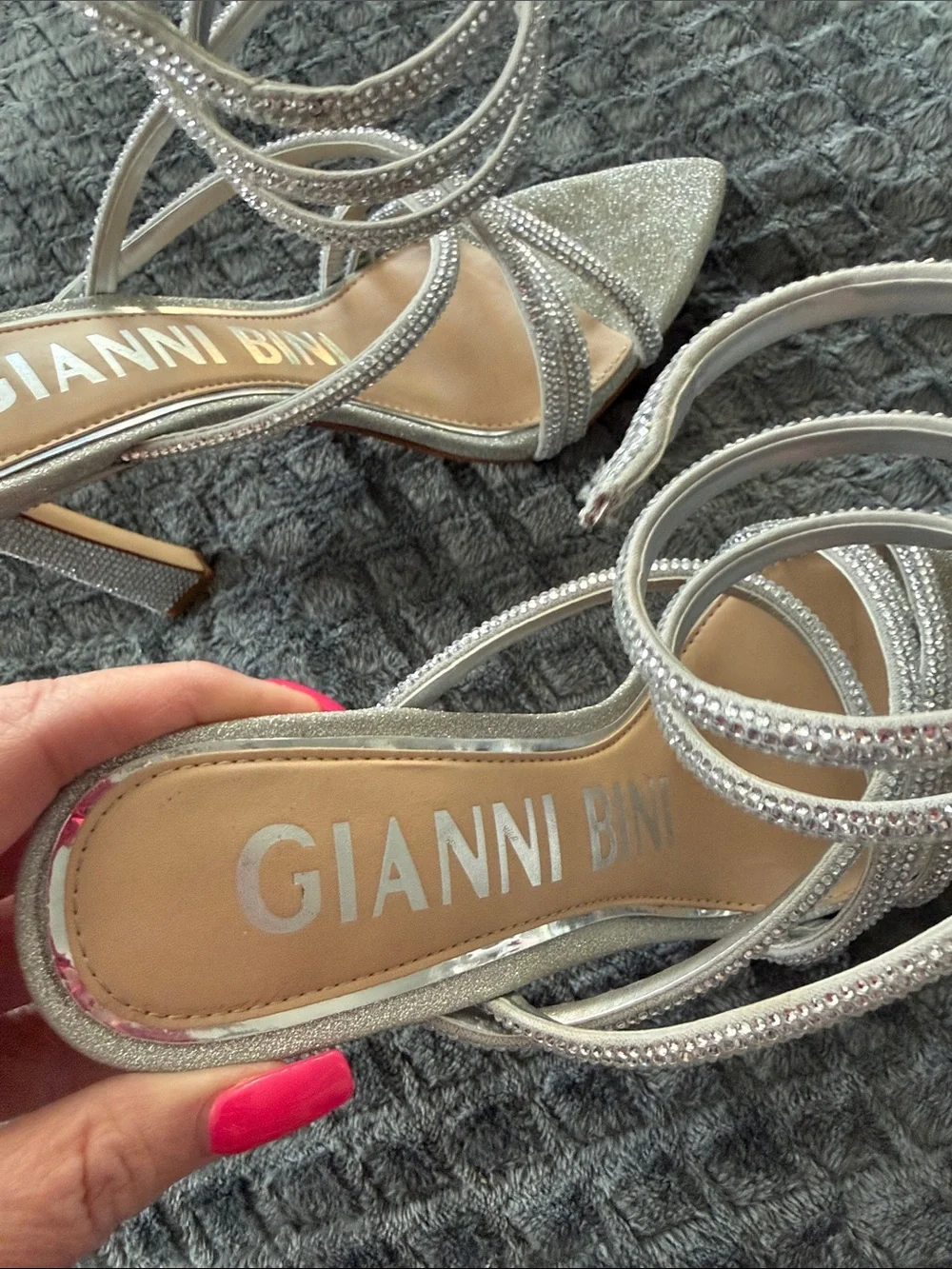 Gianni Bini Silver Spiral Strap Stiletto Heels